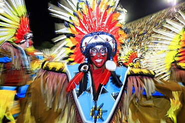 Dancers at the main Rio de Janeiro Carnival parade in the Sambadrome (Sambodromo) arena, Rio de Janeiro, Brazil, South America