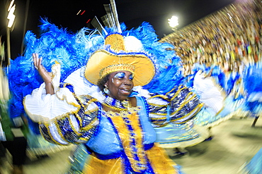 Dancers at the main Rio de Janeiro Carnival parade in the Sambadrome (Sambodromo) arena, Rio de Janeiro, Brazil, South America