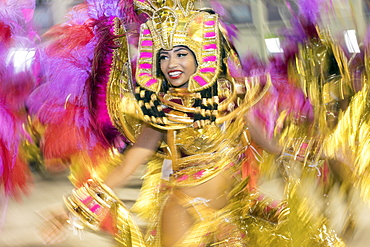 Dancers at the main Rio de Janeiro Carnival parade in the Sambadrome (Sambodromo) arena, Rio de Janeiro, Brazil, South America