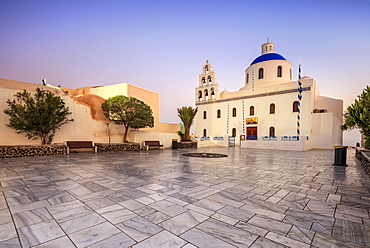 The Holy Orthodox Church of Panagia with the colors white and blue the icons of Greece, Oia, Santorini, Cyclades, Greek Islands, Greece, Europe