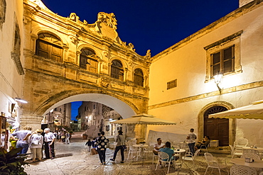 Night view of the typical alleys of the medieval old town, Ostuni, Province of Brindisi, Apulia, Italy, Europe