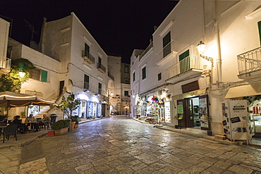 Night view of the typical alleys of the medieval old town, Ostuni, Province of Brindisi, Apulia, Italy, Europe