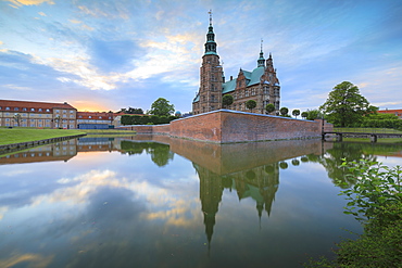 Rosenborg Castle reflected in the canal, Kongens Have, Copenhagen, Denmark, Europe