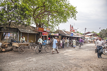 View of the main street of the commercial city of Bagdogra, West Bengal. India, Asia