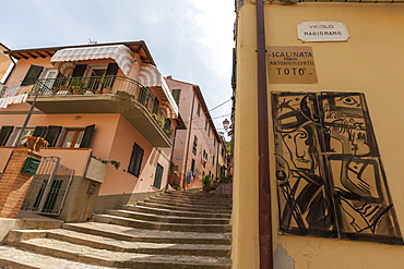 Flight of steps in memory of actor Toto, Porto Azzurro, Elba Island, Livorno Province, Tuscany, Italy, Europe