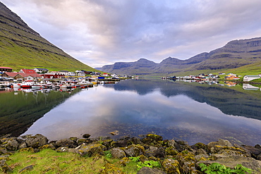 Villages of Hvannasund on Vidoy Island and Norddepil on Bordoy Island, Faroe Islands, Denmark, Europe