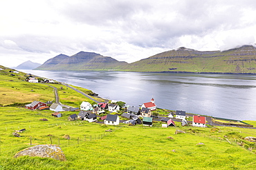 Village by the sea, Kunoy Island, Nordoyar, Faroe Islands, Denmark, Europe