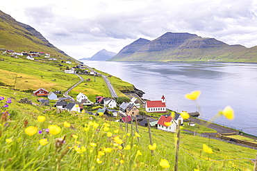 Village by the sea, Kunoy Island, Nordoyar, Faroe Islands, Denmark, Europe