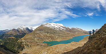 Panoramic of Lago Bianco from Piz Campasc, Bernina Pass, Engadine, canton of Graubunden, Switzerland, Europe