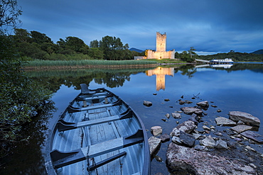 Panoramic of Ross Castle, Killarney National Park, County Kerry, Munster, Republic of Ireland, Europe