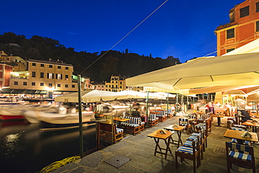 Harbour of Portofino at dusk, Province of Genoa, Liguria, Italy, Europe