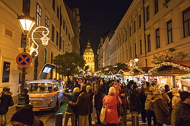 People shopping at Christmas markets, Budapest, Hungary, Europe