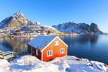 Traditional hut (Rorbu), Reine, Moskenes, Lofoten Islands, Nordland, Norway, Europe