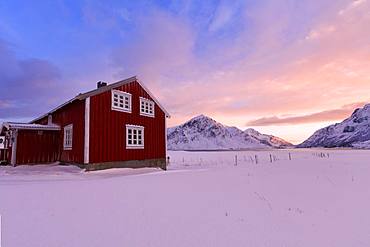 Traditional house, Flakstad, Lofoten Islands, Nordland, Norway, Europe