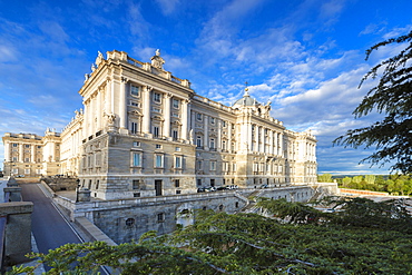 Royal Palace of Madrid (Palacio Real de Madrid) seen from Jardines De Sabatini, Madrid, Spain, Europe