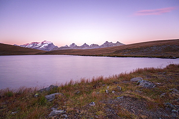 Sunset on Rosset Lake at an altitude of 2709 meters, Gran Paradiso National Park, Alpi Graie (Graian Alps), Italy, Europe