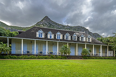 Clouds on mountains over Eureka La Maison Creole house and garden, Moka, Mauritius, Indian Ocean, Africa