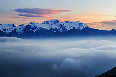 Sunrise on Mount Rosa, Natural Park of Mont Avic, Aosta Valley, Graian Alps, Italy, Europe