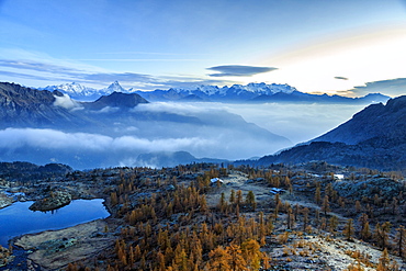 Sunrise on Mount Rosa, Natural Park of Mont Avic, Aosta Valley, Graian Alps, Italy, Europe