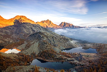 Autumn landscape at the Natural Park of Mont Avic, Lac Blanc, Aosta Valley, Graian Alps, Italy, Europe