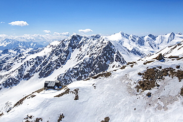 Aerial view of Forni Glacier and Refuge, Vioz, Valtellina, Lombardy, Italy, Europe