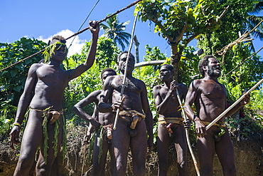 Men dancing in preparation for the Pentecost land diving, Pentecost, Vanuatu, Pacific