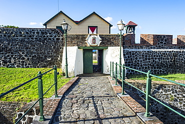 Entrance of Fort Oranje, Oranjestad, capital of St. Eustatius, Statia, Netherland Antilles, West Indies, Caribbean, Central America