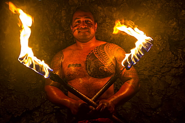 Local fire dancer in the Matavai Resort, Niue, South Pacific, Pacific