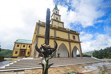 Animal fetish in front of the Church of St. Matthew, Maubisse, East Timor, Southeast Asia, Asia