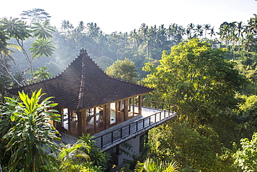 Beautiful pavillion overlooking a valley, Kamandalu Ubud resort, Ubud, Bali, Indonesia, Southeast Asia, Asia