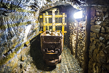 Mine shaft behind the Great Laxey Wheel, Isle of Man, crown dependency of the United Kingdom, Europe