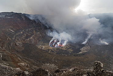 The crater with active lava lake of Mount Nyiragongo, Virunga National Park, UNESCO World Heritage Site, Democratic Republic of the Congo, Africa