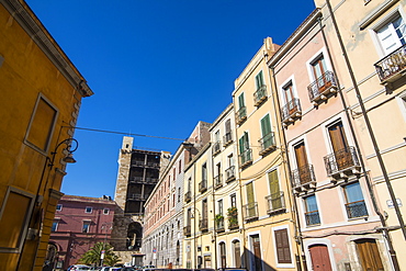 Old houses in the old town of Cagliari, Sardinia, Italy, Europe