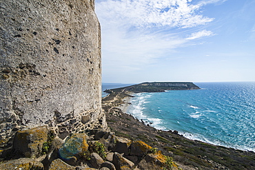 View over Cape San Marcos and San Giovanni tower, Tharros, Sardinia, Italy, Mediterranean, Europe