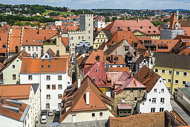 View over Regensburg from the tower of the Church of the Holy Trinity, Regensburg, UNESCO World Heritage Site, Bavaria, Germany, Europe