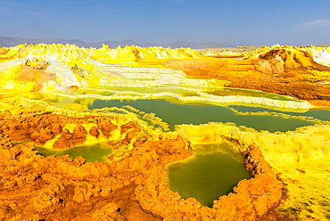 Colourful spings of acid in Dallol, hottest place on earth, Danakil depression, Ethiopia, Africa