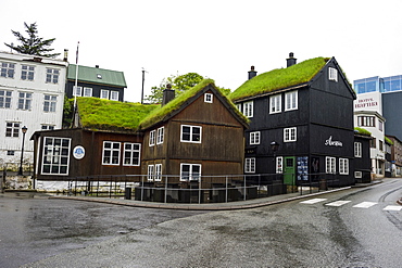 Grass roof houses in Torshavn, capital of Faroe Islands, Denmark, Europe