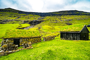 Museum of overgrown houses, Saksun, Streymoy, Faroe Islands, Denmark, Europe