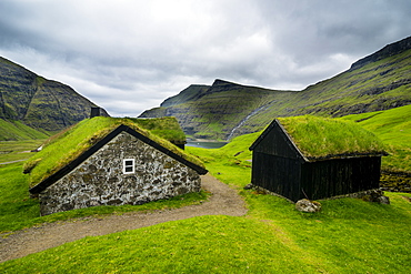 Museum of overgrown houses, Saksun, Streymoy, Faroe Islands, Denmark, Europe