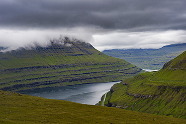 Fjordlandscape in Estuyroy, Faroe islands, Denmark