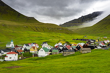 Colourful houses in the village of Gjogv, Estuyroy, Faroe Islands, Denmark, Europe