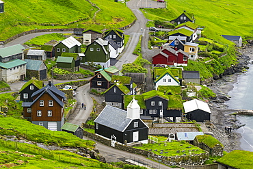 Bour village with many grasstop roofs, Vagar, Faroe islands, Denmark