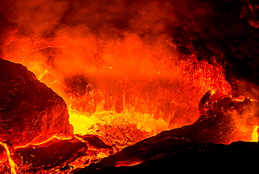 Very active lava lake of Erta Ale shield volcano, Danakil depression, Ethiopia, Africa