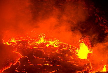 Very active lava lake of Erta Ale shield volcano, Danakil depression, Ethiopia, Africa