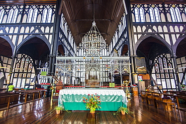 Interior of the St. George's Cathedral, one of the largest wooden churches in the world, Georgetown, Guyana, South America