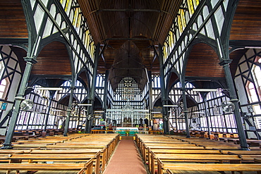 Interior of the St. George's Cathedral, one of the largest wooden churches in the world, Georgetown, Guyana, South America