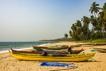 Fishing boats on a beautiful beach, Neekreen near Buchanan, Liberia, West Africa, Africa