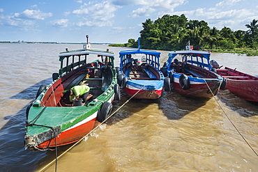 Colourful boats on the Suriname River, Paramaribo, Surinam, South America