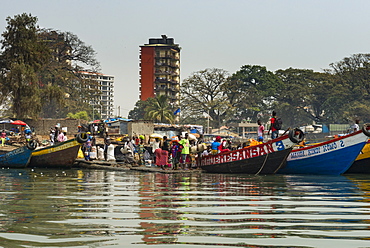 Local fishing boats in the harbour of Conakry, Republic of Guinea, West Africa, Africa