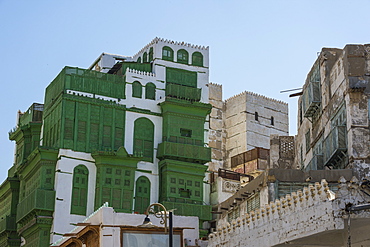 Traditional houses in the old town of Jeddah, UNESCO World Heritage Site, Saudi Arabia, Middle East